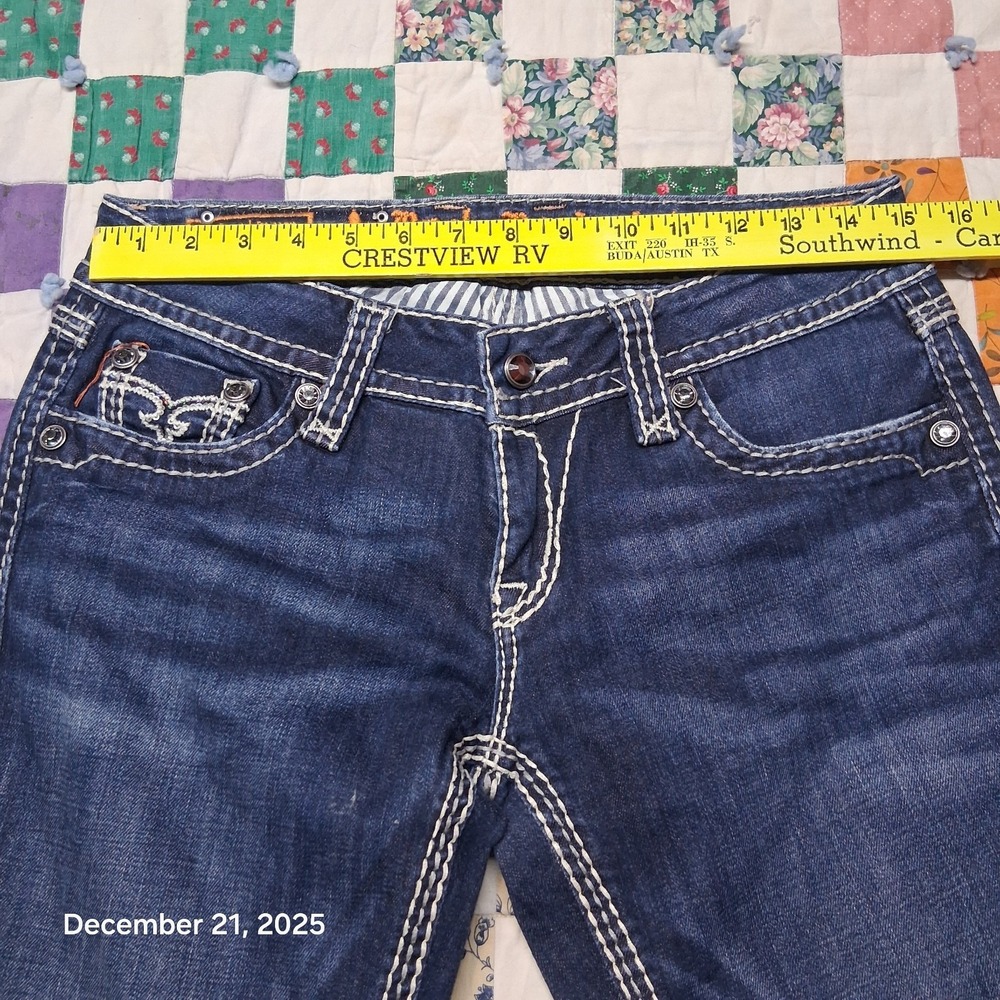 Rock Revival Molly Boot Cut Blue Jeans Size 29 Blue Sequin Embroidered Pockets - Picture 11 of 15
